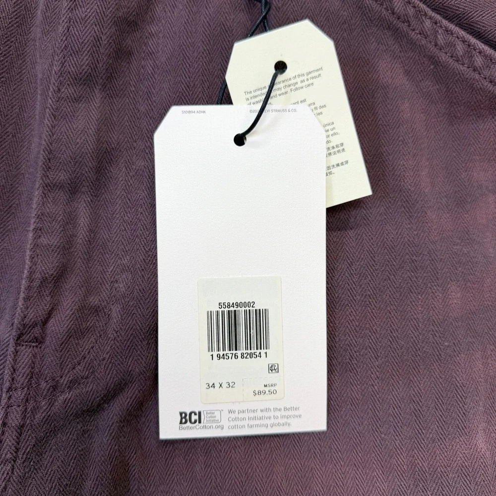 NWT Levi's Stay Loose Carpenter Pants Mens 34x30 Relaxed Burgundy Herringbone